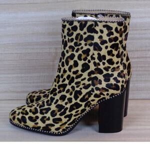 Coach Drea Beadchain‎ Heeled Lepoard Printed Haircalf Bootie Side Zip Womens 6